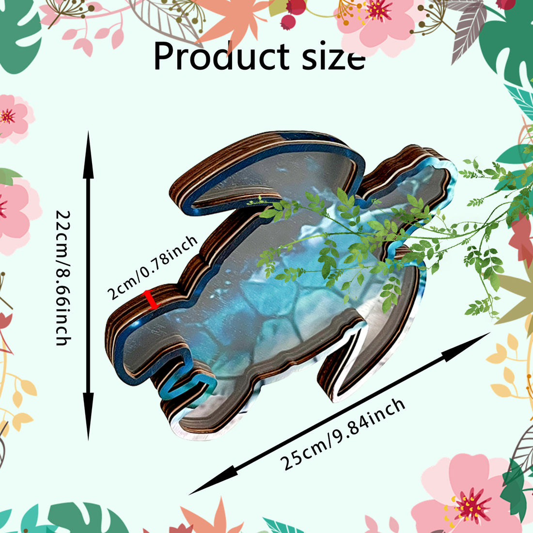 Wooden Display Case with Acrylic Window, Shadow Box for Seashells, Agates, Beach Glass, Sea Turtle, Maple (Blue & Green))