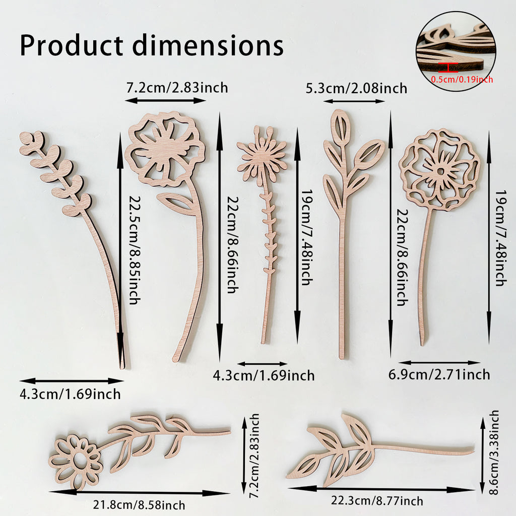 Wooden Wildflower Decor Set, Laser Cut Wood Flower Cutout Signs with Stems, DIY Art Decoration for Home, Birthday, Holiday