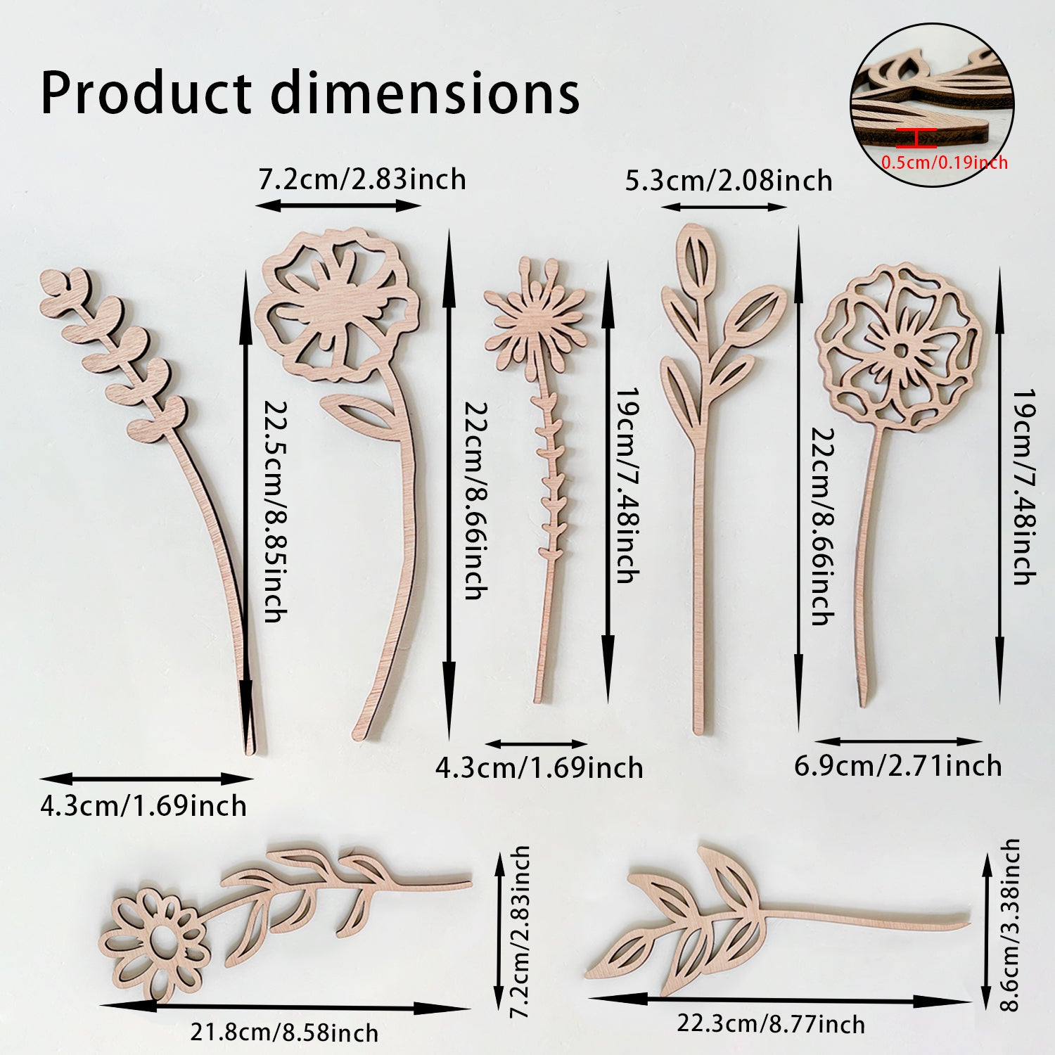 Wooden Wildflower Decor Set, Laser Cut Wood Flower Cutout Signs with Stems, DIY Art Decoration for Home, Birthday, Holiday