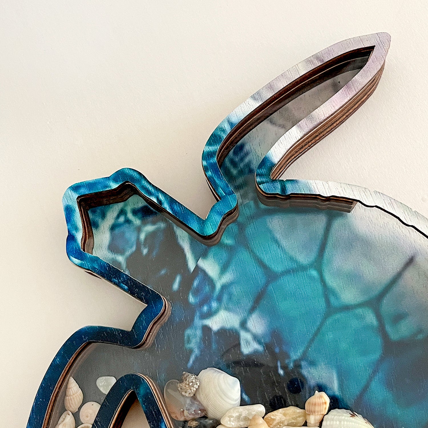 Wooden Display Case with Acrylic Window, Shadow Box for Seashells, Agates, Beach Glass, Sea Turtle, Maple (Blue & Green))