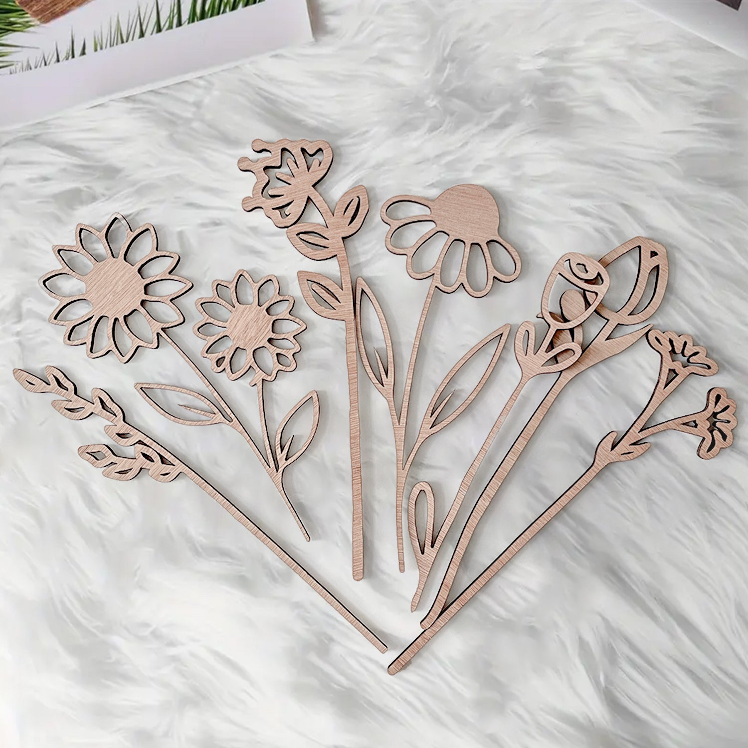 Wooden Wildflower Decor Set, Laser Cut Wood Flower Cutout Signs with Stems, DIY Art Decoration for Home, Birthday, Holiday
