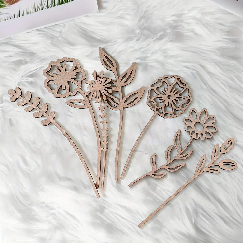 Wooden Wildflower Decor Set, Laser Cut Wood Flower Cutout Signs with Stems, DIY Art Decoration for Home, Birthday, Holiday