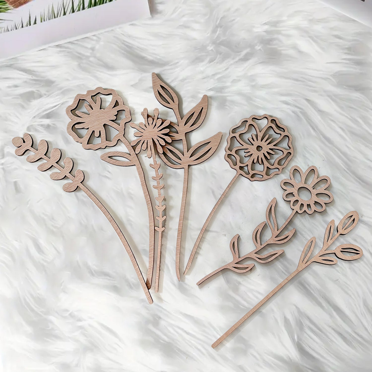 Wooden Wildflower Decor Set, Laser Cut Wood Flower Cutout Signs with Stems, DIY Art Decoration for Home, Birthday, Holiday