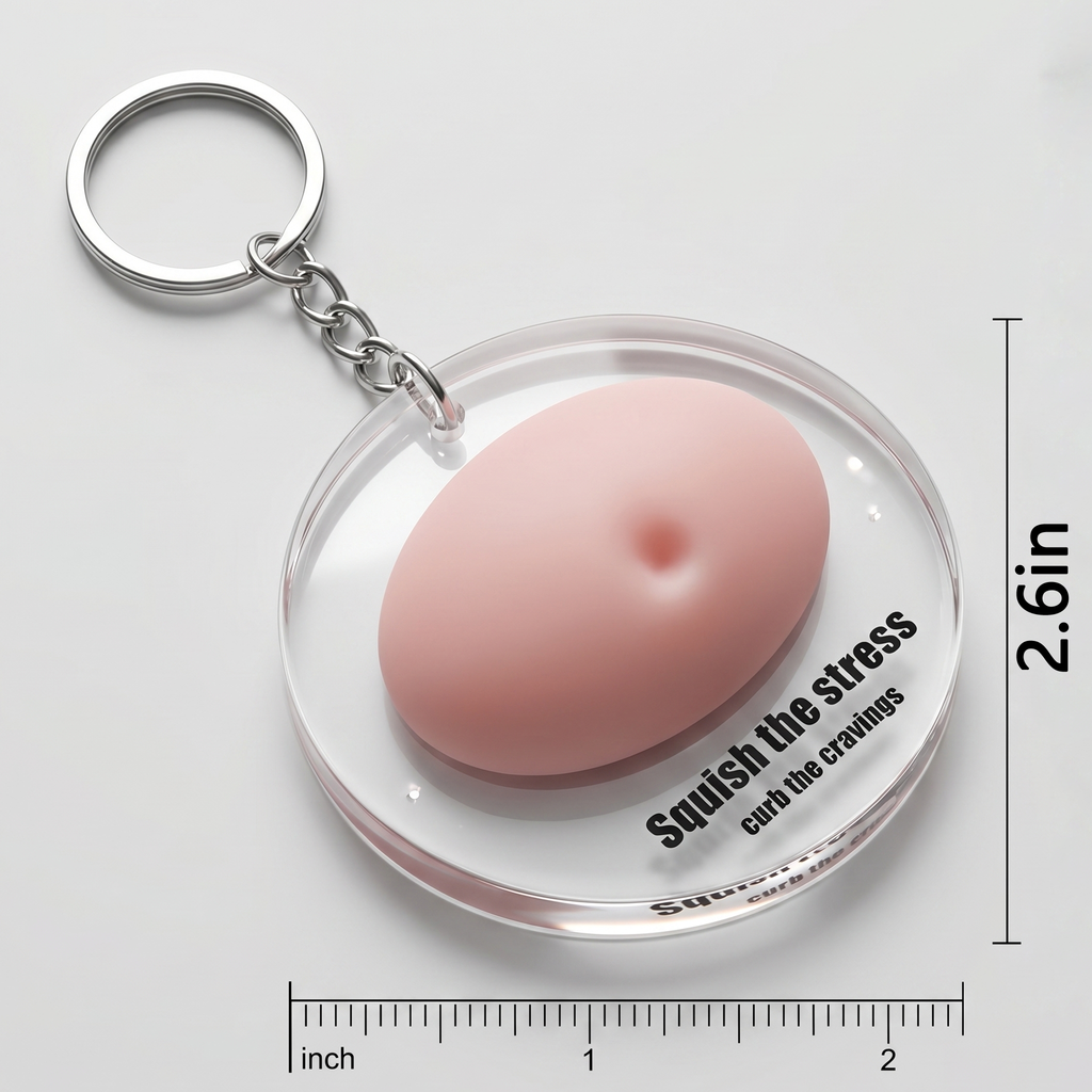 Silicone Squishy Fidget Keychain with Acrylic Case, Stress Relief Squeeze Toy Keyring