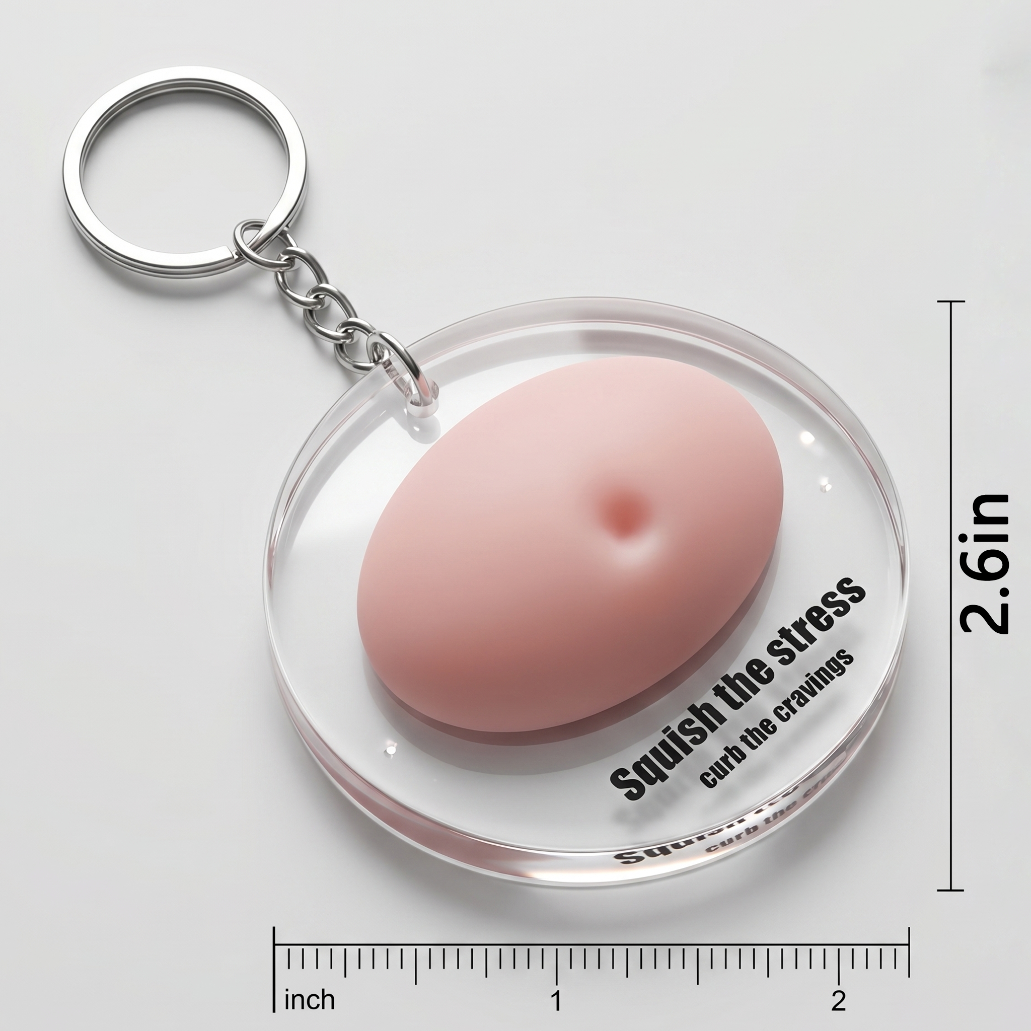 Silicone Squishy Fidget Keychain with Acrylic Case, Stress Relief Squeeze Toy Keyring