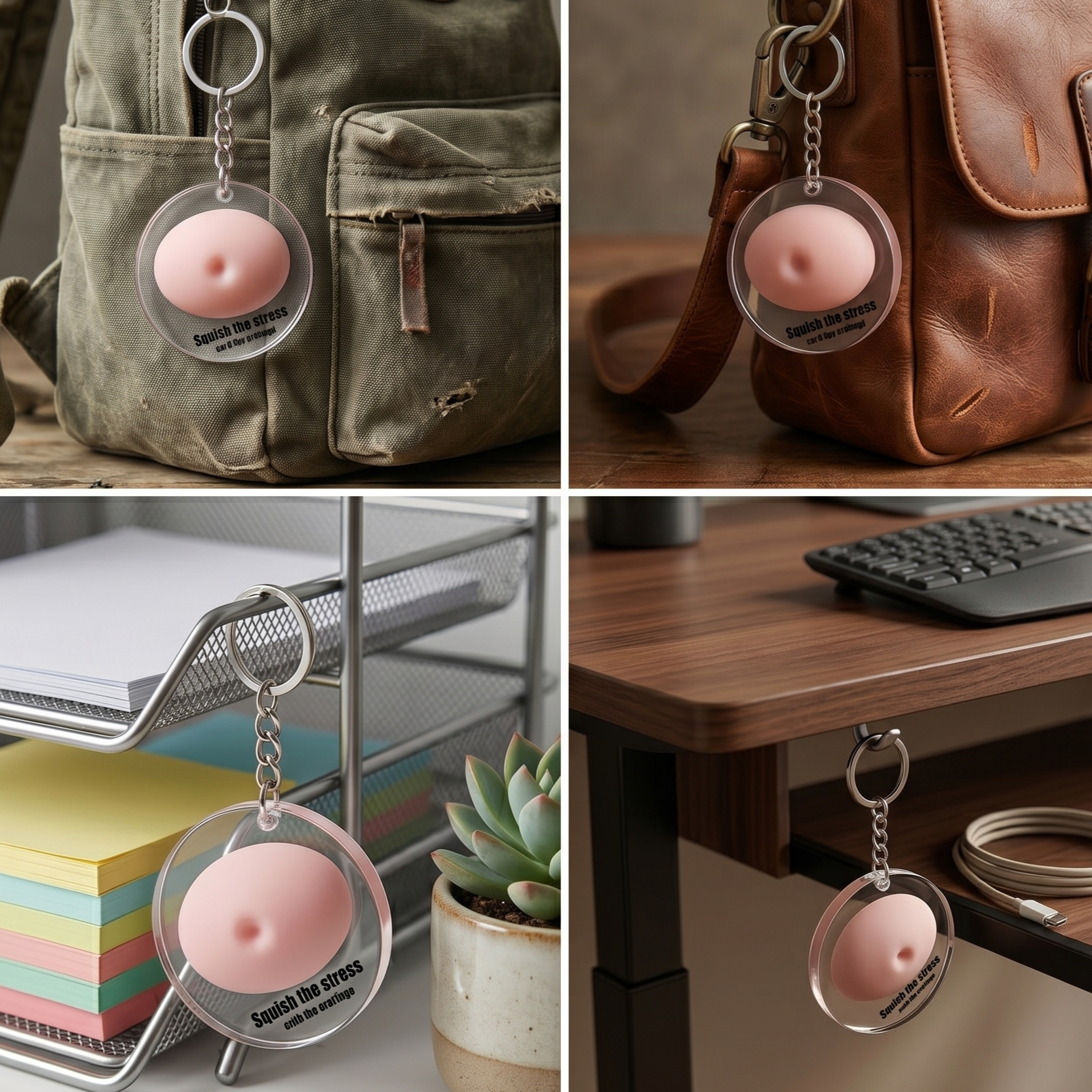 Silicone Squishy Fidget Keychain with Acrylic Case, Stress Relief Squeeze Toy Keyring