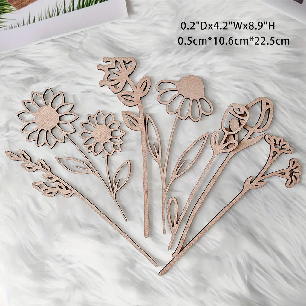 Wooden Wildflower Decor Set, Laser Cut Wood Flower Cutout Signs with Stems, DIY Art Decoration for Home, Birthday, Holiday
