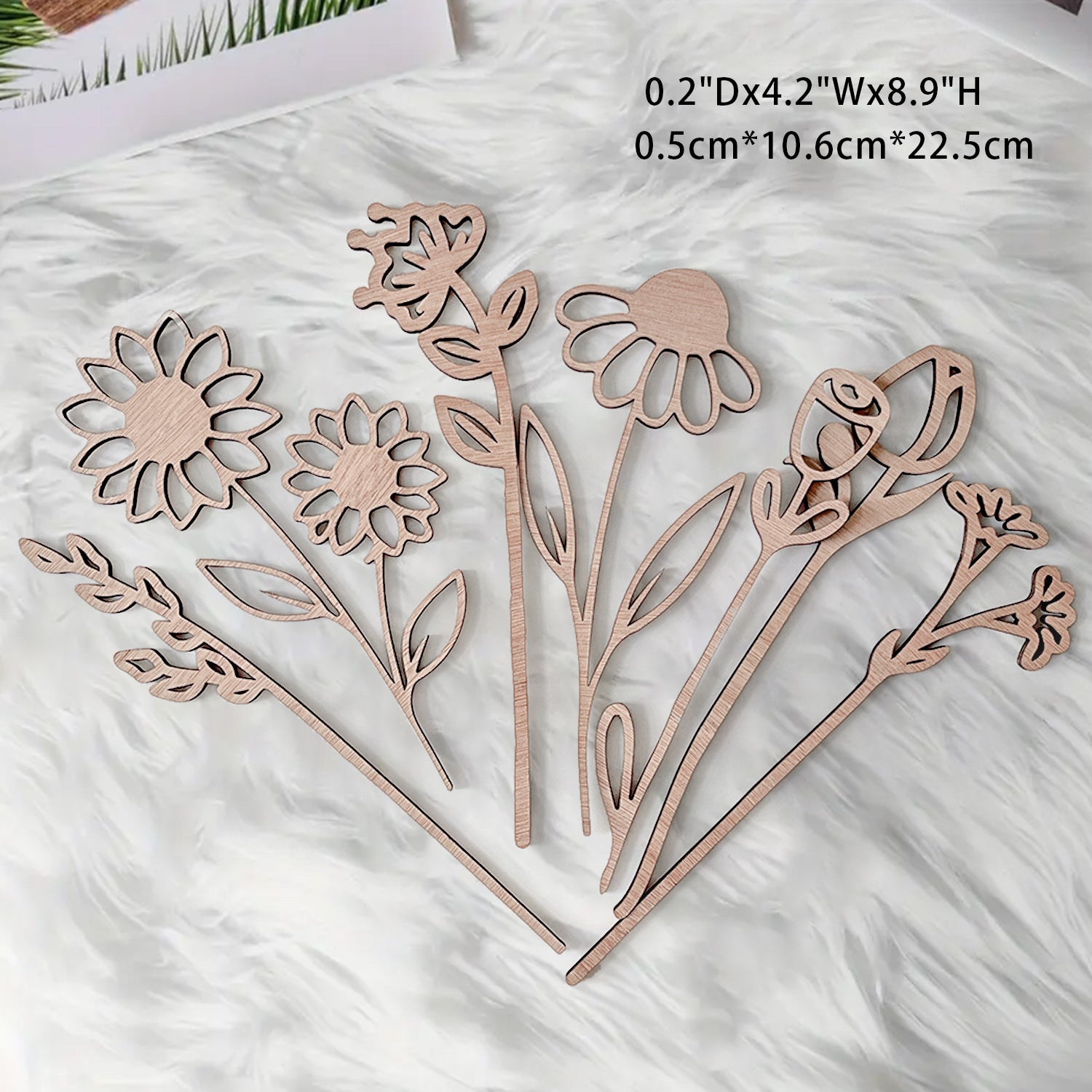 Wooden Wildflower Decor Set, Laser Cut Wood Flower Cutout Signs with Stems, DIY Art Decoration for Home, Birthday, Holiday