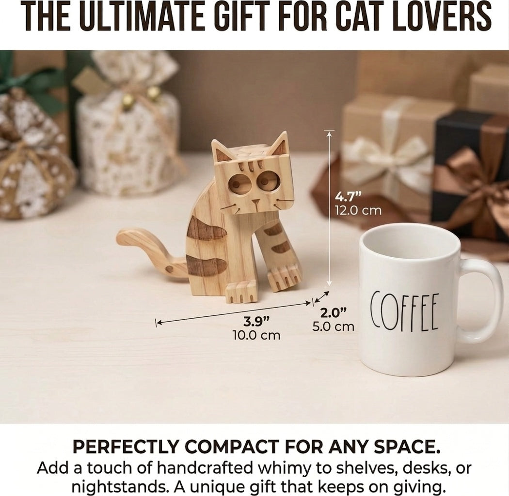 Cute Wooden Cat Decor Ornament, Cat Gifts for Women Desktop Ornament (cat 1)