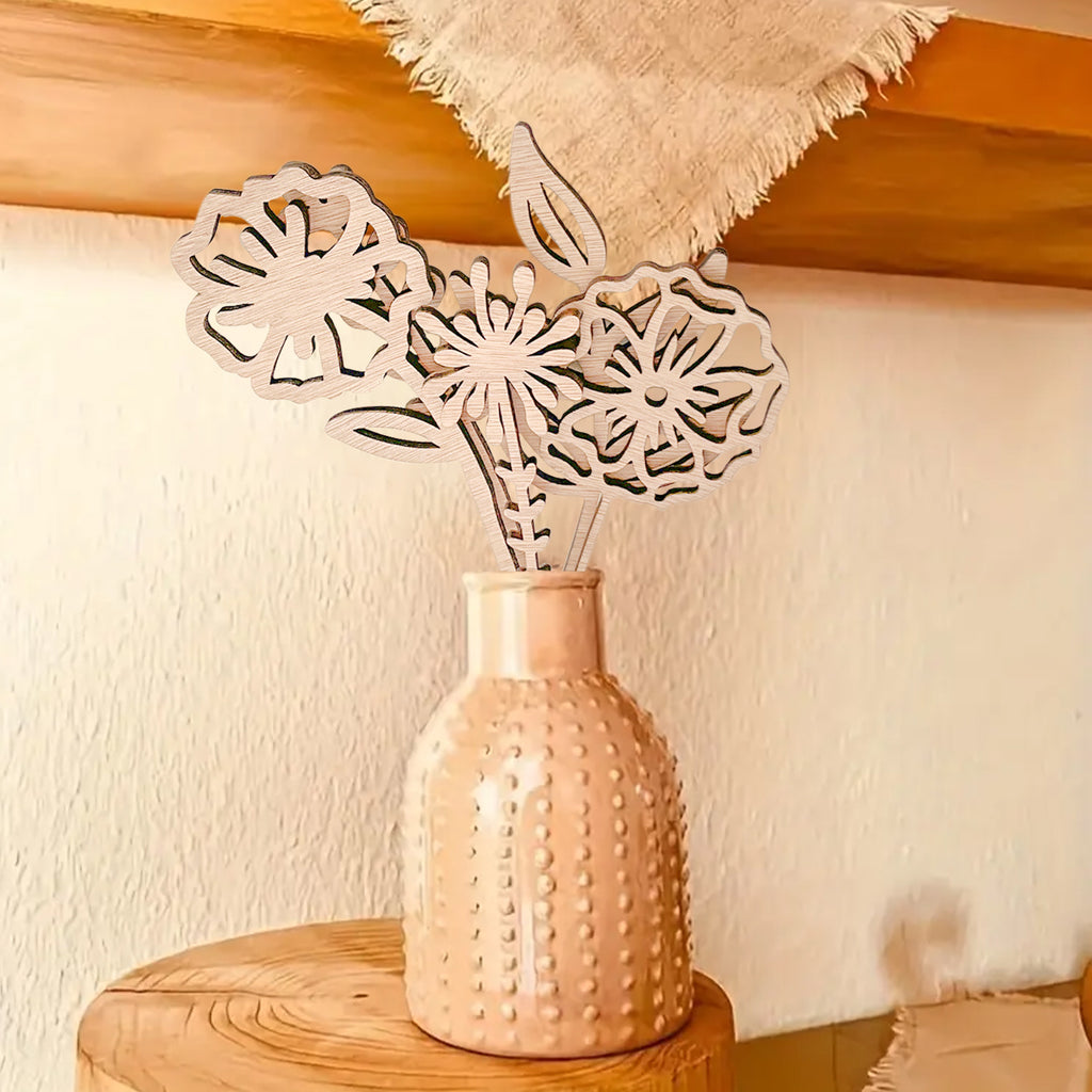Wooden Wildflower Decor Set, Laser Cut Wood Flower Cutout Signs with Stems, DIY Art Decoration for Home, Birthday, Holiday