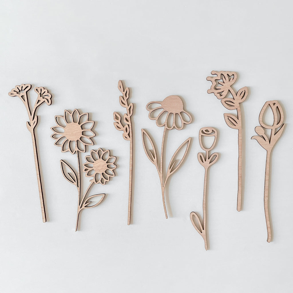 Wooden Wildflower Decor Set, Laser Cut Wood Flower Cutout Signs with Stems, DIY Art Decoration for Home, Birthday, Holiday