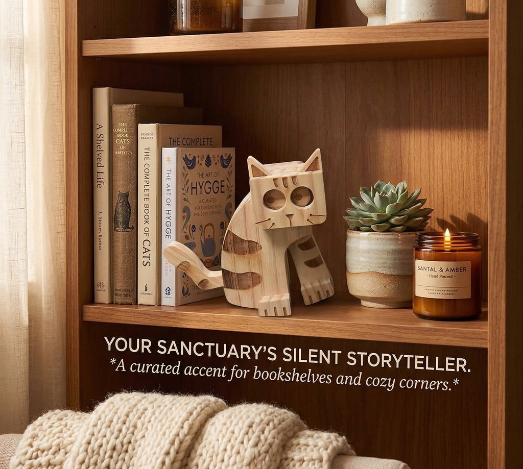 Cute Wooden Cat Decor Ornament, Cat Gifts for Women Desktop Ornament (cat 1)