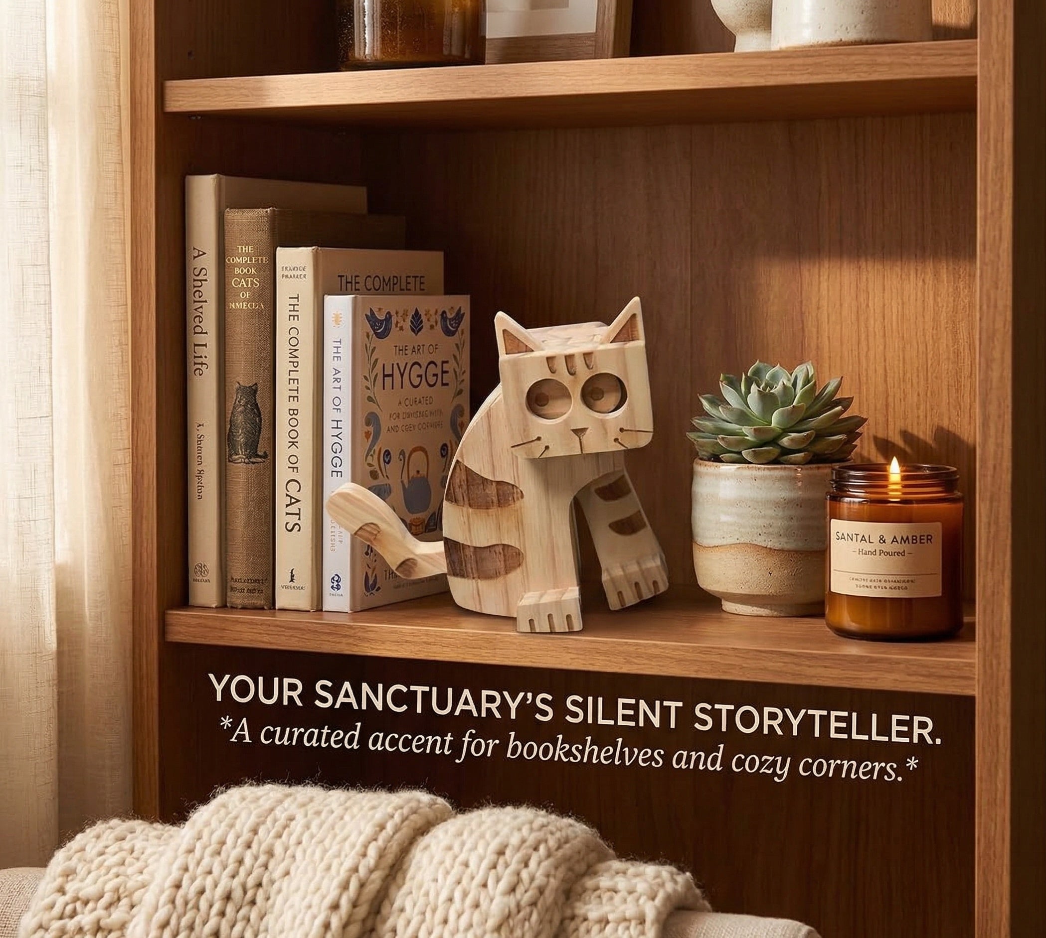 Cute Wooden Cat Decor Ornament, Cat Gifts for Women Desktop Ornament (cat 1)