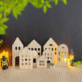 Wooden House Shaped Blank Cutout Blocks with Hole, Unfinished Wood Silhouettes, Set of 7, for Home Kitchen Office Shelf Coffee Bar Decor