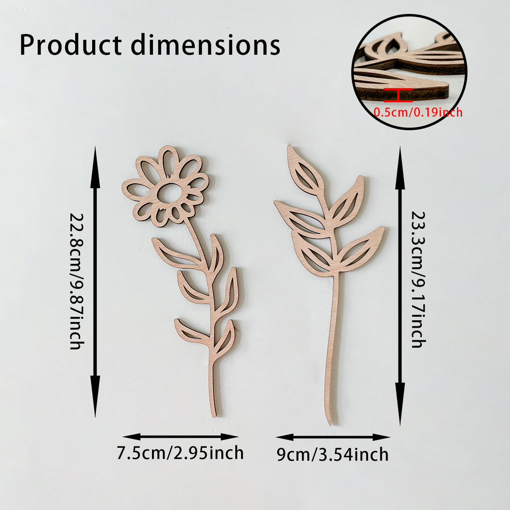 Wooden Wildflower Decor Set, Laser Cut Wood Flower Cutout Signs with Stems, DIY Art Decoration for Home, Birthday, Holiday