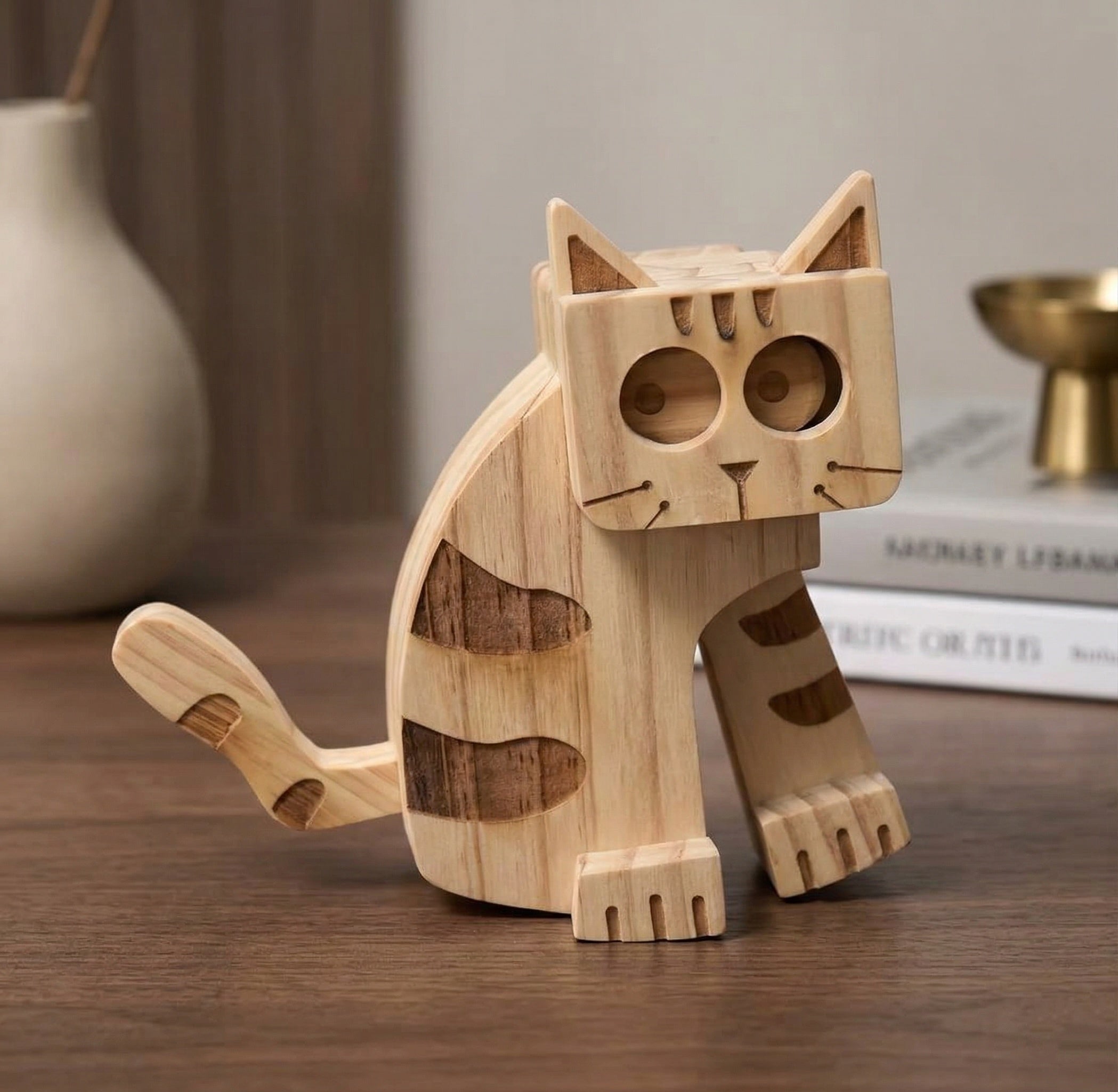 Cute Wooden Cat Decor Ornament, Cat Gifts for Women Desktop Ornament (cat 1)