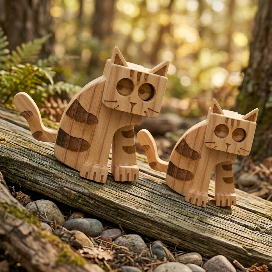 Cute Wooden Cat Decor Ornament, Cat Gifts for Women Desktop Ornament (cat 1)