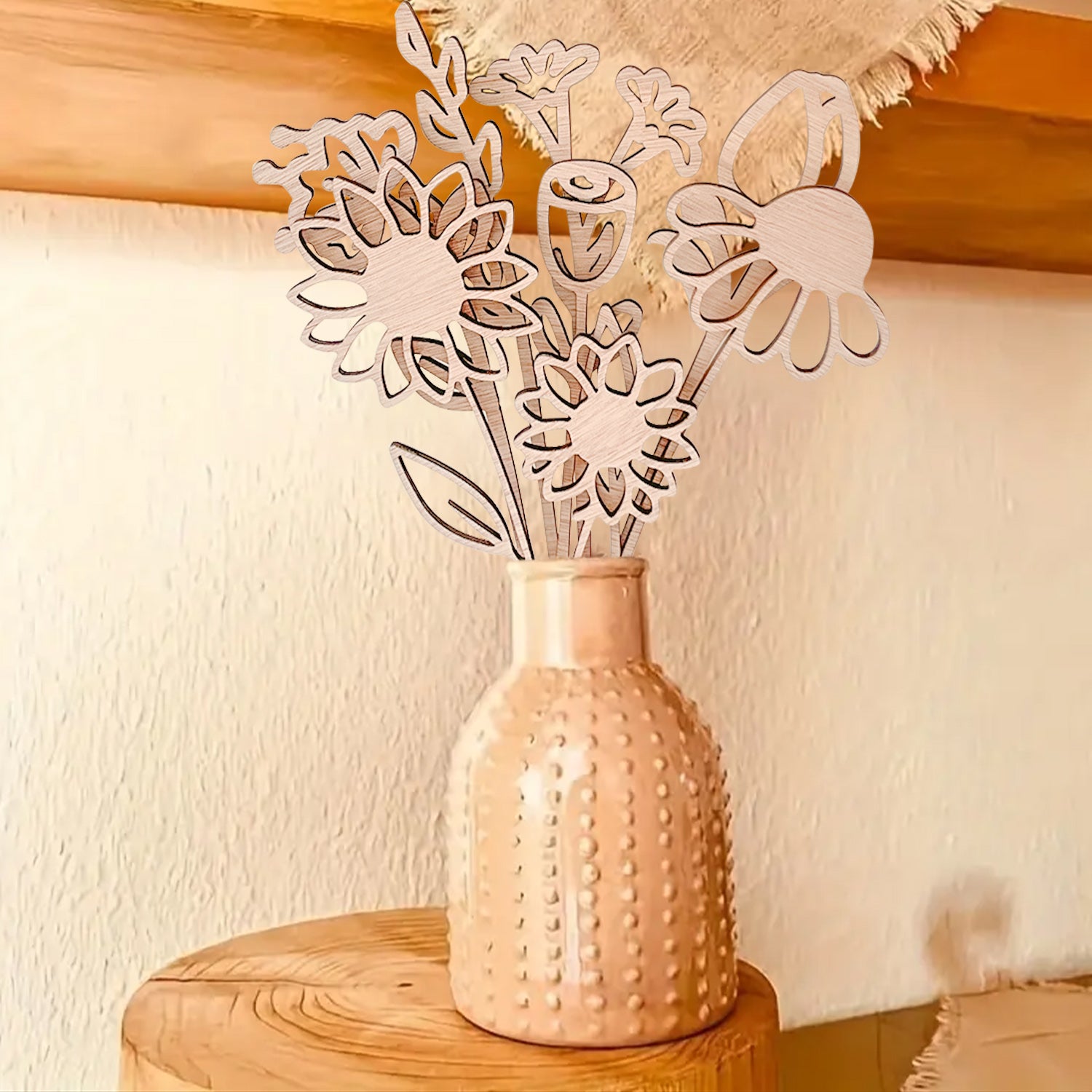 Wooden Wildflower Decor Set, Laser Cut Wood Flower Cutout Signs with Stems, DIY Art Decoration for Home, Birthday, Holiday