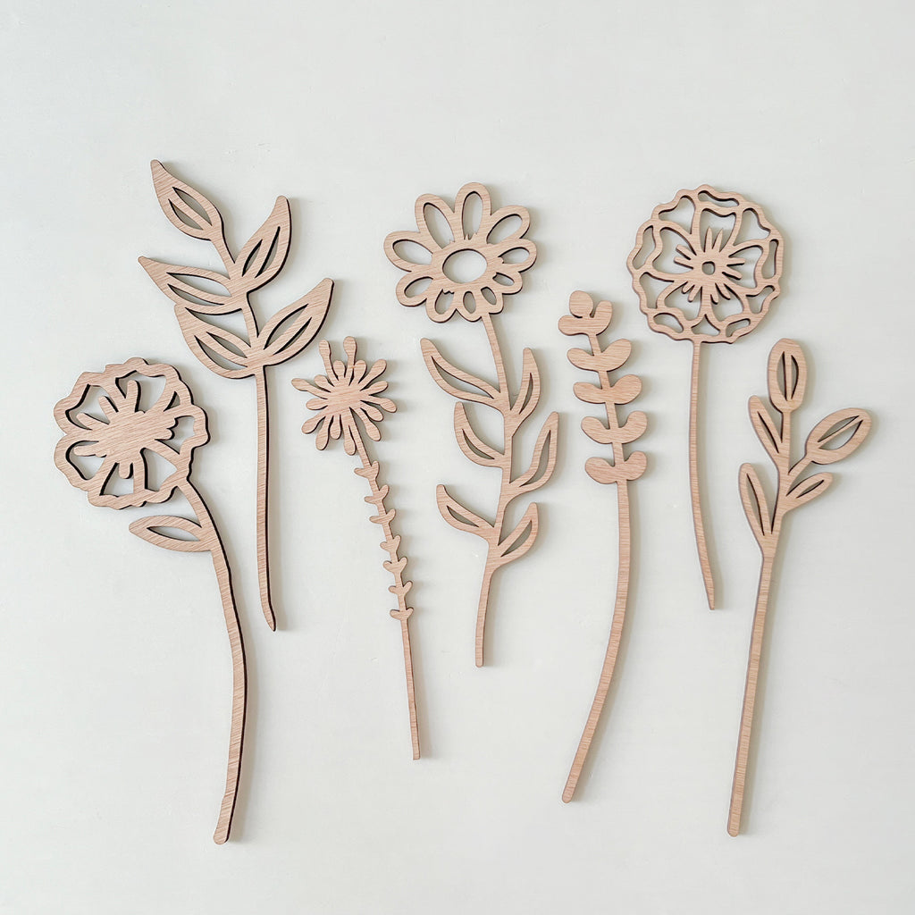 Wooden Wildflower Decor Set, Laser Cut Wood Flower Cutout Signs with Stems, DIY Art Decoration for Home, Birthday, Holiday