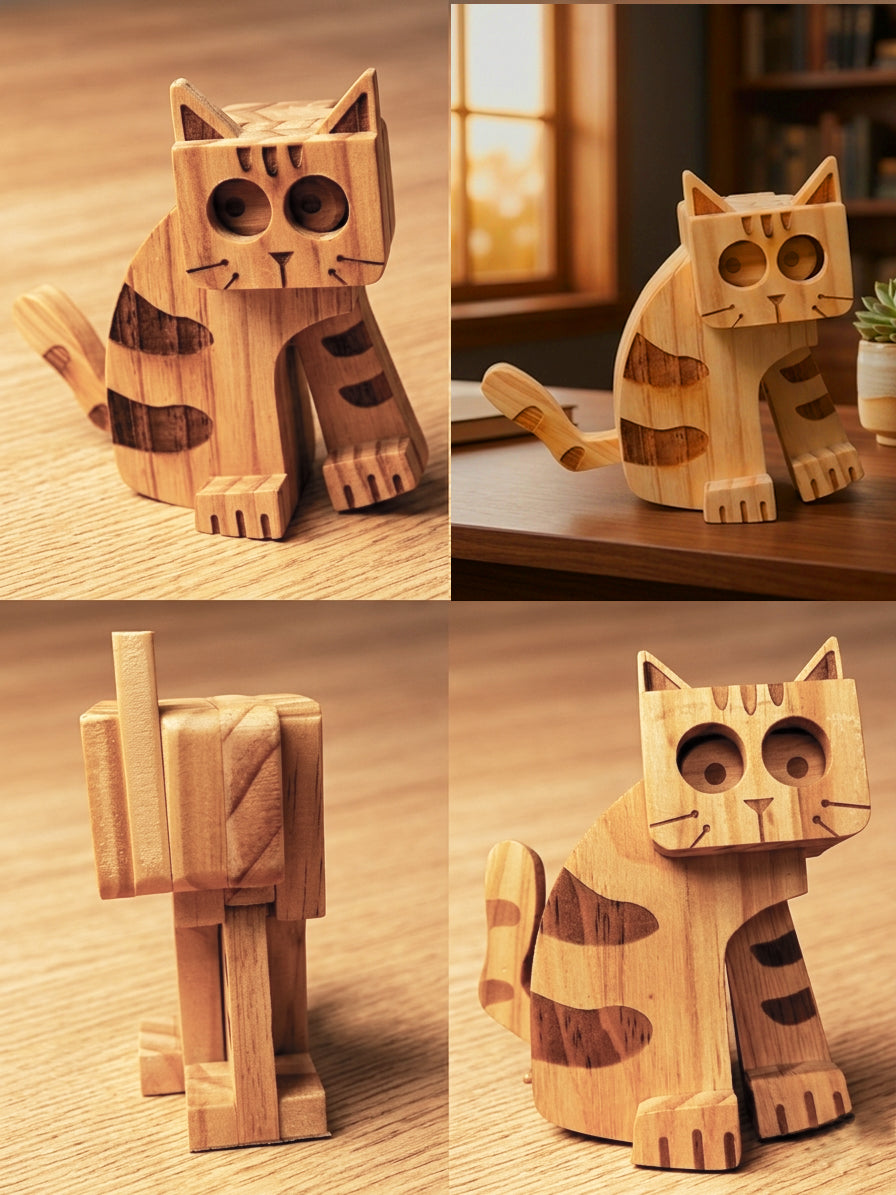 Cute Wooden Cat Decor Ornament, Cat Gifts for Women Desktop Ornament (cat 1)