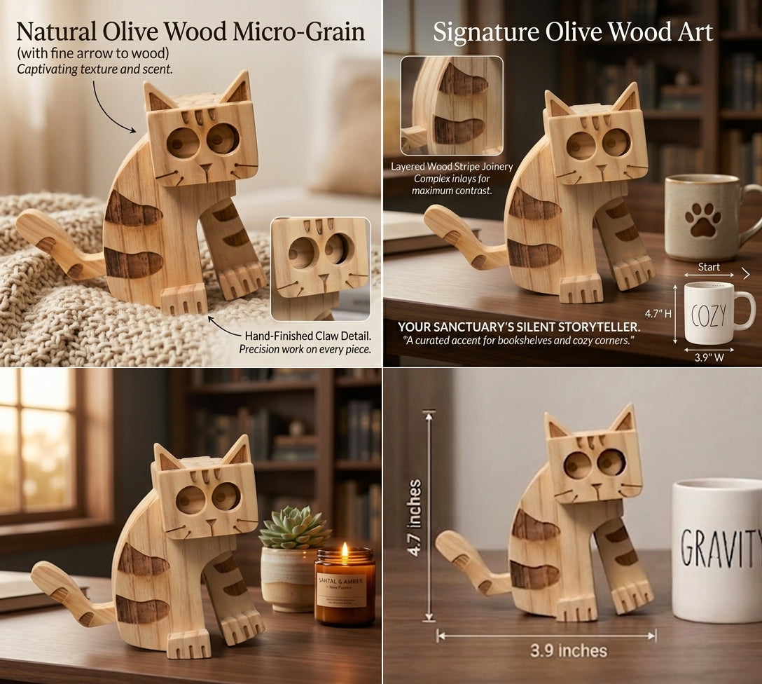 Cute Wooden Cat Decor Ornament, Cat Gifts for Women Desktop Ornament (cat 1)