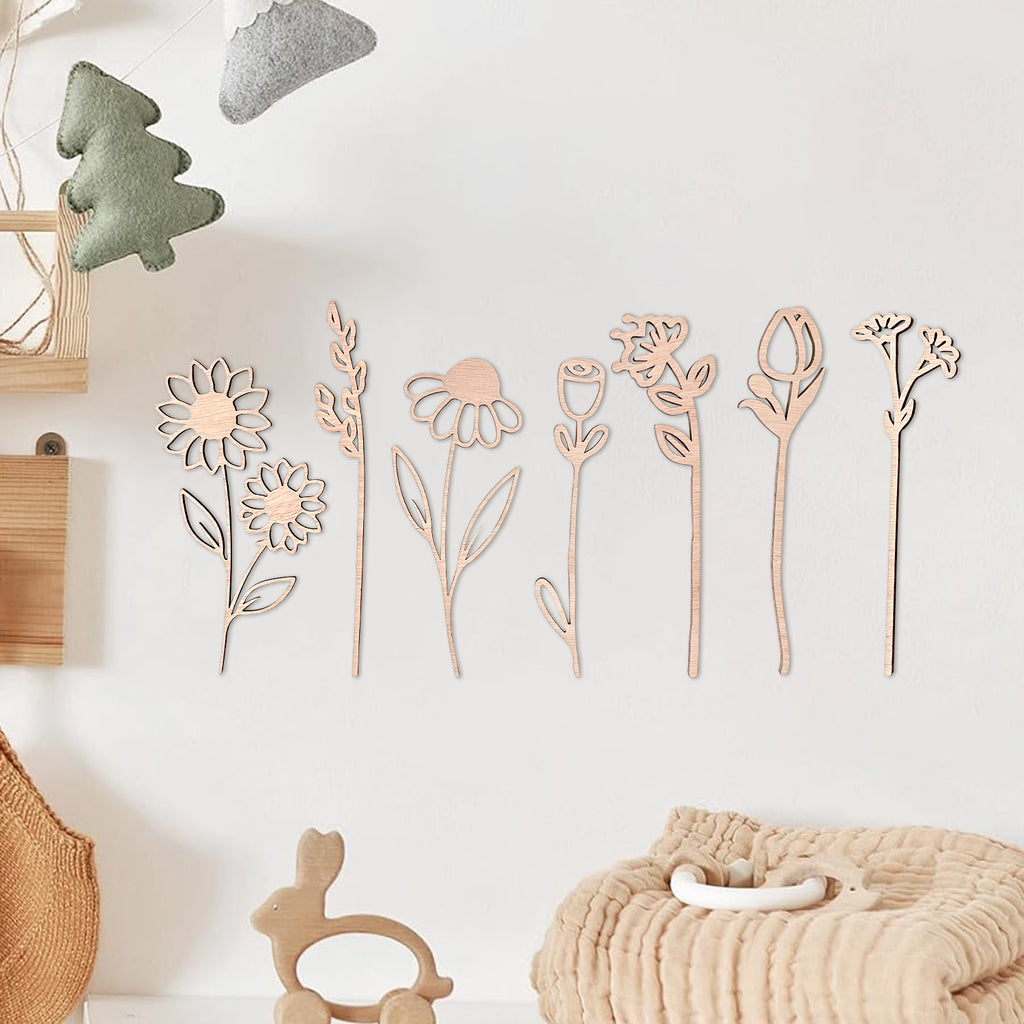 Wooden Wildflower Decor Set, Laser Cut Wood Flower Cutout Signs with Stems, DIY Art Decoration for Home, Birthday, Holiday