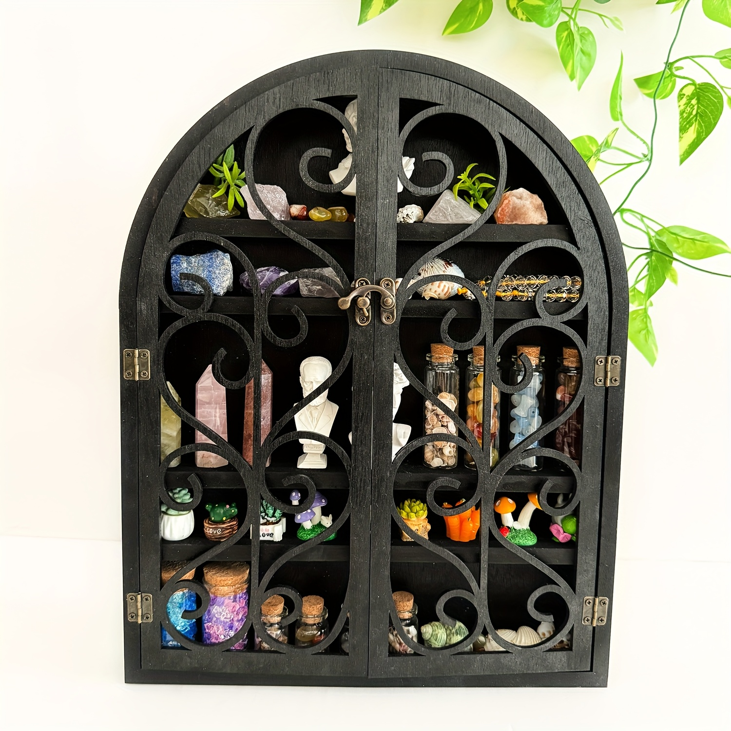Apothecary Cabinet Floating Shelf, Hardwood Crystal Display Cabinet for Stones, Essential Oils, Nail Polish, Witchy Whimsical Home Decor