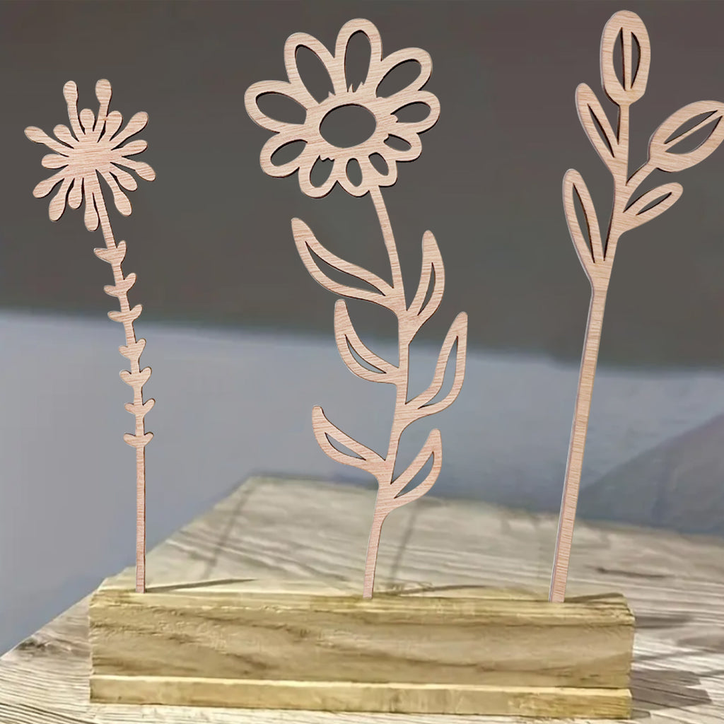 Wooden Wildflower Decor Set, Laser Cut Wood Flower Cutout Signs with Stems, DIY Art Decoration for Home, Birthday, Holiday