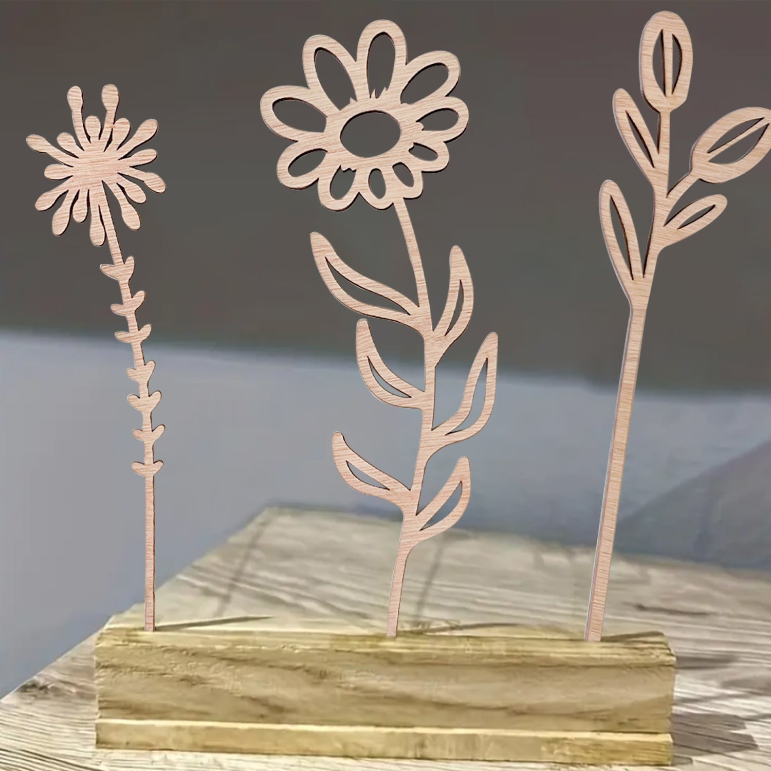 Wooden Wildflower Decor Set, Laser Cut Wood Flower Cutout Signs with Stems, DIY Art Decoration for Home, Birthday, Holiday