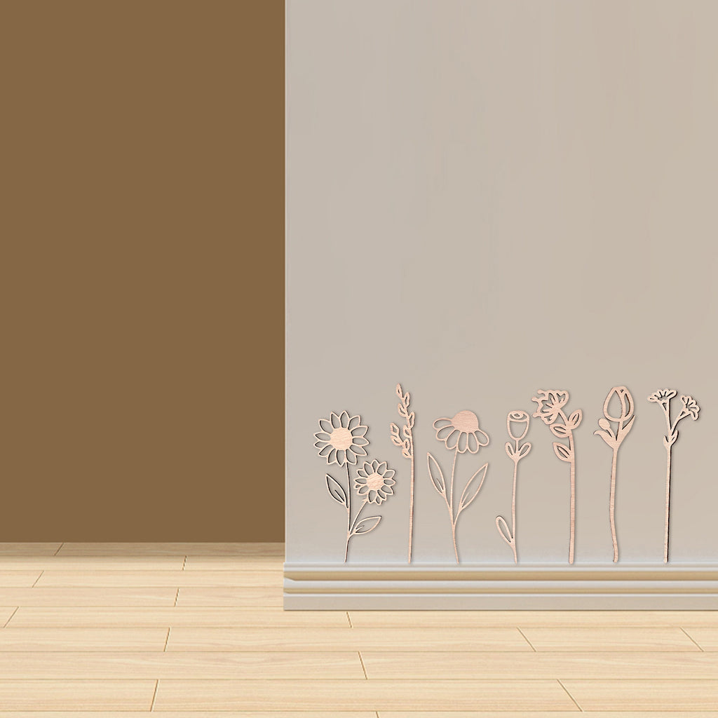 Wooden Wildflower Decor Set, Laser Cut Wood Flower Cutout Signs with Stems, DIY Art Decoration for Home, Birthday, Holiday